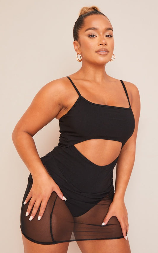 Shape Black Stretch Woven Mesh Mini Dress