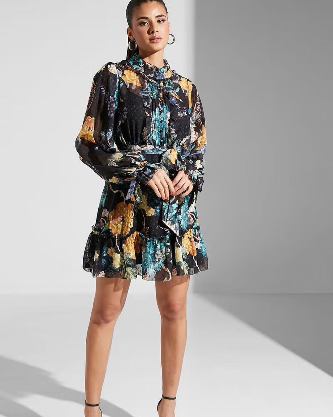 Floral Print Woven Ballon Sleeve Dress