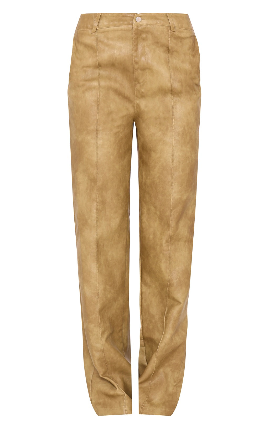 Premium Olive Washed Faux Leather Dip Waist Flared Pants