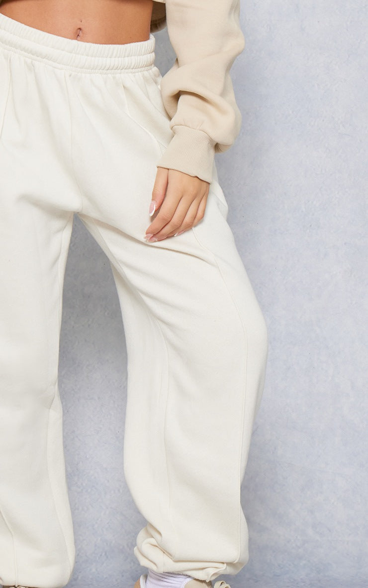 Cream Pintuck Detail Oversized Sweatpants