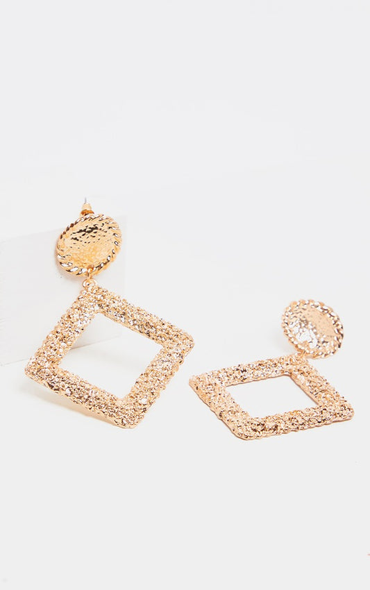 Gold Textured Diamond Door Knocker Earring