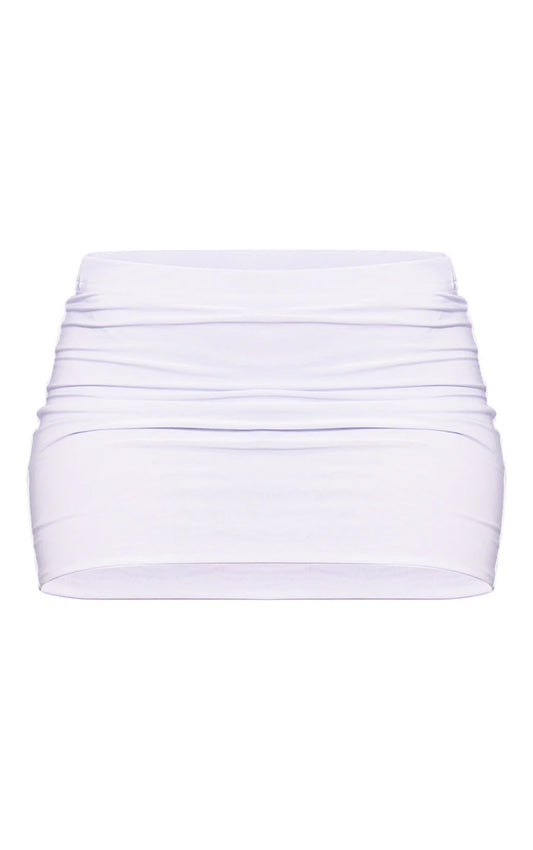 Tall White Slinky Basic Low Rise Extreme Micro Mini Skirt