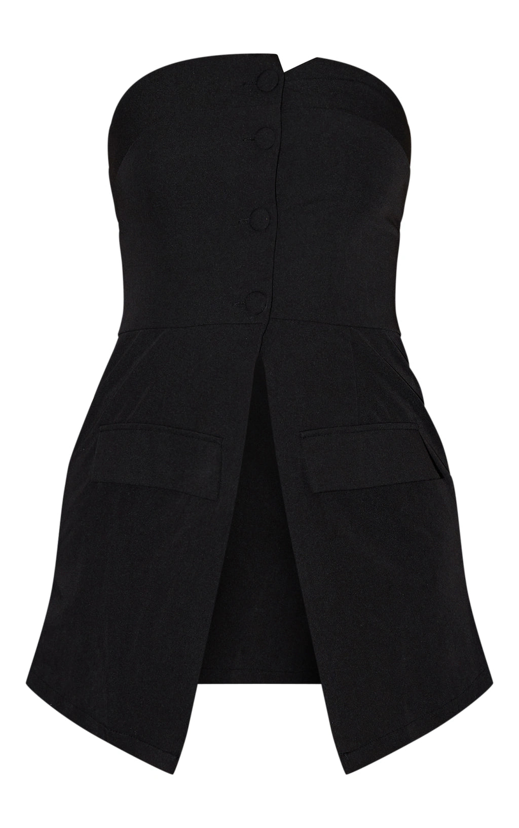 Black Tailored Button Skort Bandeau Romper