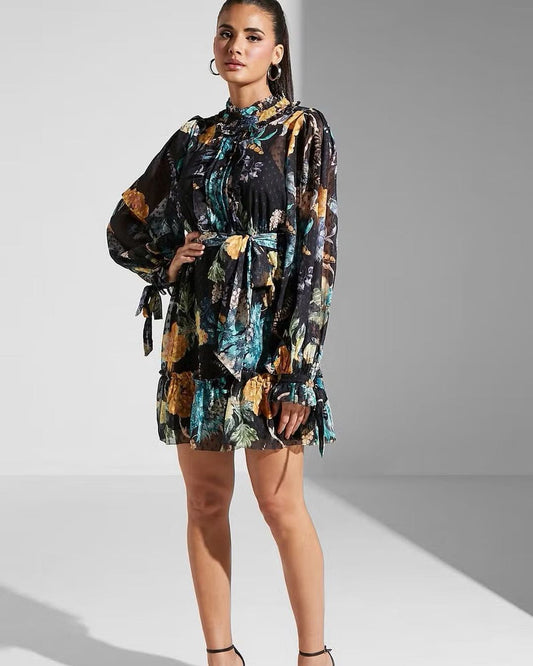 Floral Print Woven Ballon Sleeve Dress