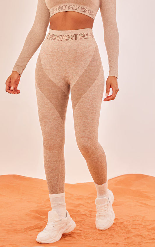 Plt - Oatmeal Sport Seamless Ruched Bum Leggings