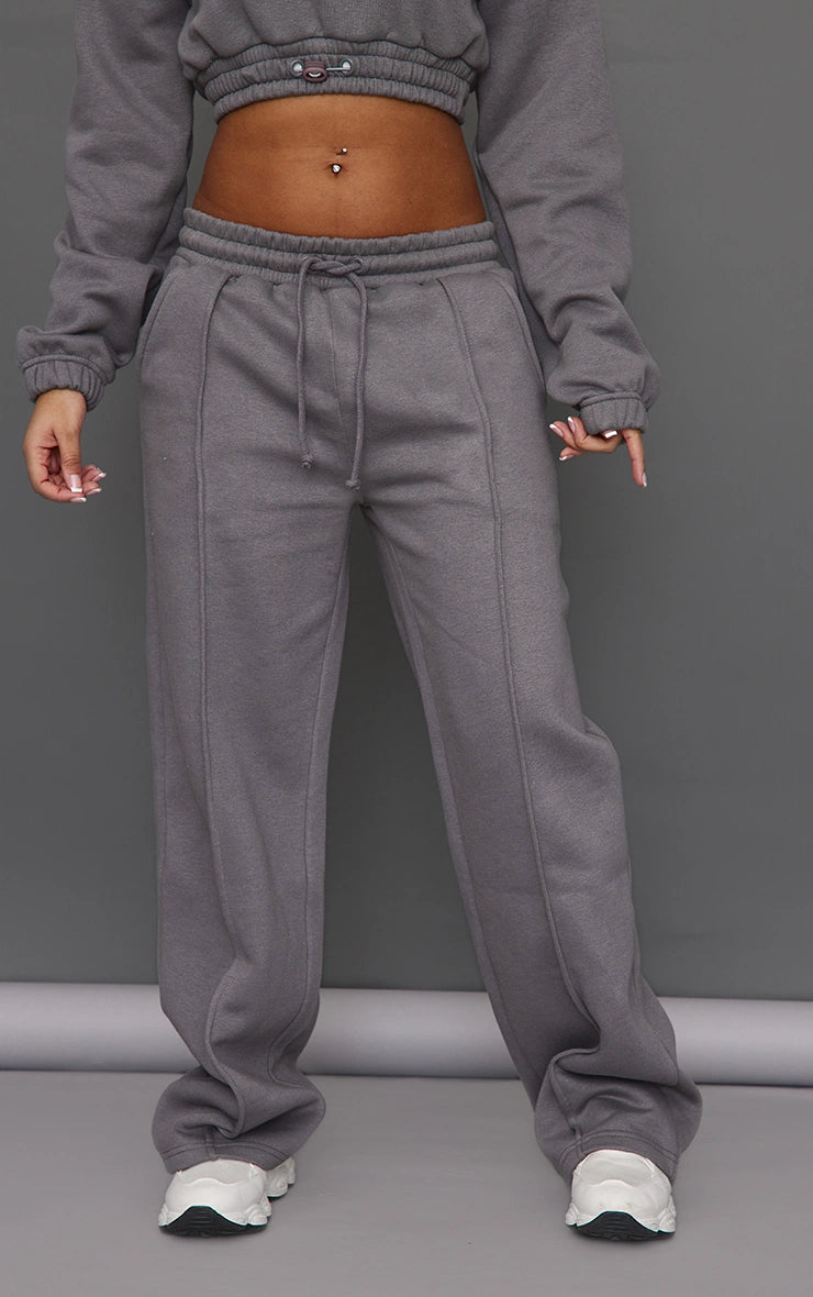 PETITE STEEL BLUE WIDE LEG SEAM DETAILED SWEATPANTS