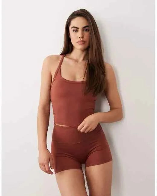 4505 icon soft touch yoga cami with inner bra and brown