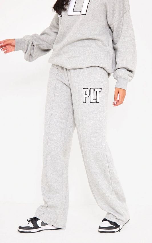 TALL ASH GREY BORG APPLIQUE WIDE LEG SWEATPANTS