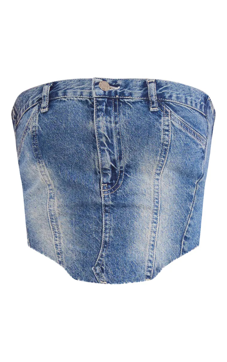 Indigo Blue Wash Jeans Waistband Denim Top