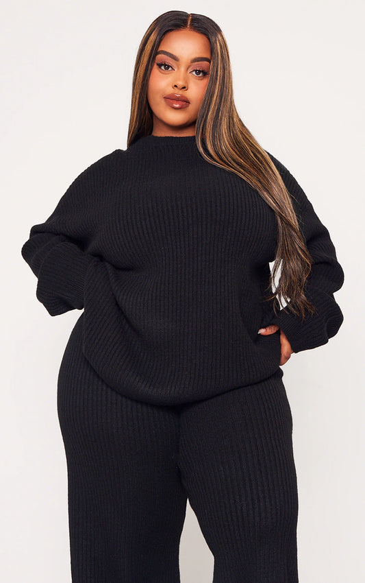 PLUS BLACK SOFT RIB KNIT JUMPER