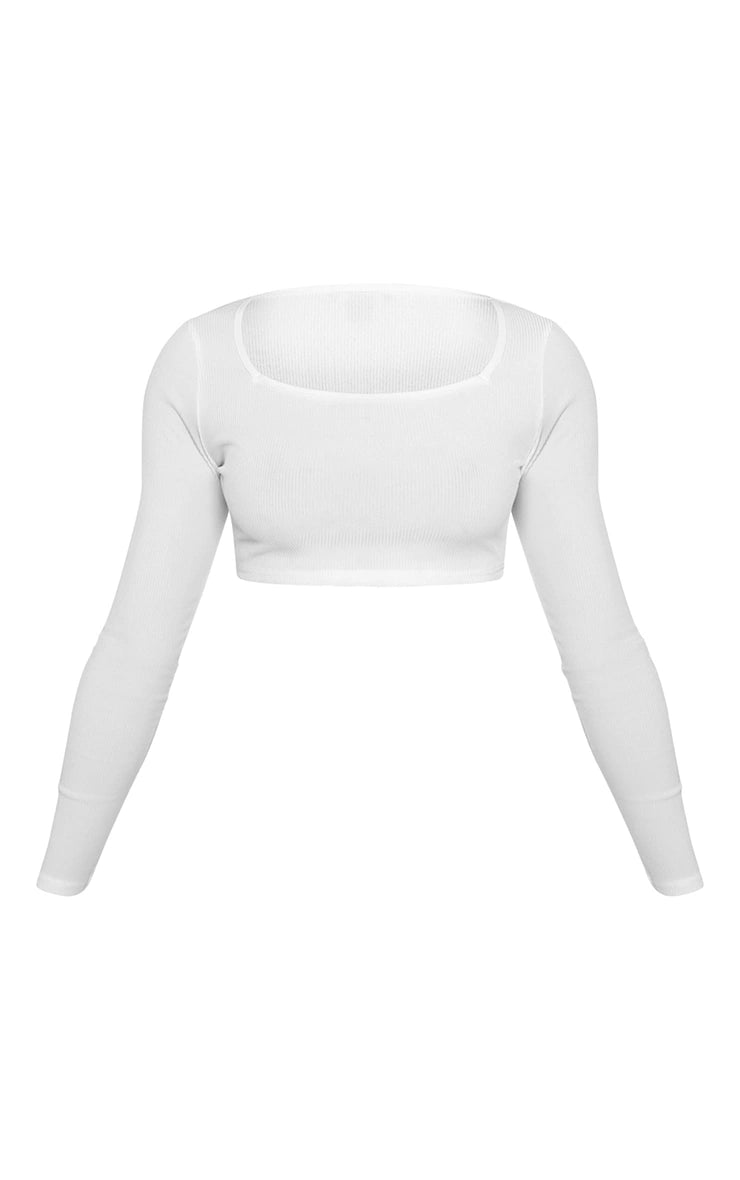 Petite White Square Neck Ribbed Long Sleeve Crop Top