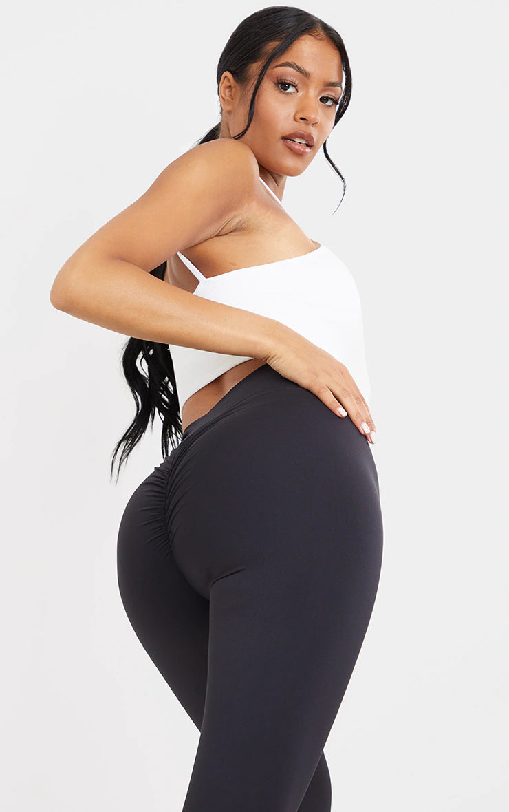 Tall Black Sculpt Luxe High Waisted Gym Ruched Bum Leggings