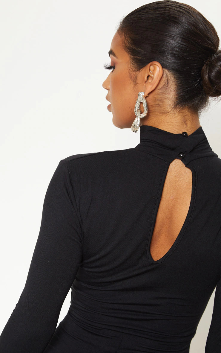 Black Roll Neck Long Sleeve Jumpsuit