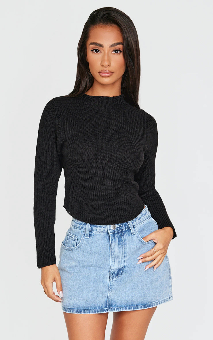 PETITE BLACK CROPPED KNIT SWEATER