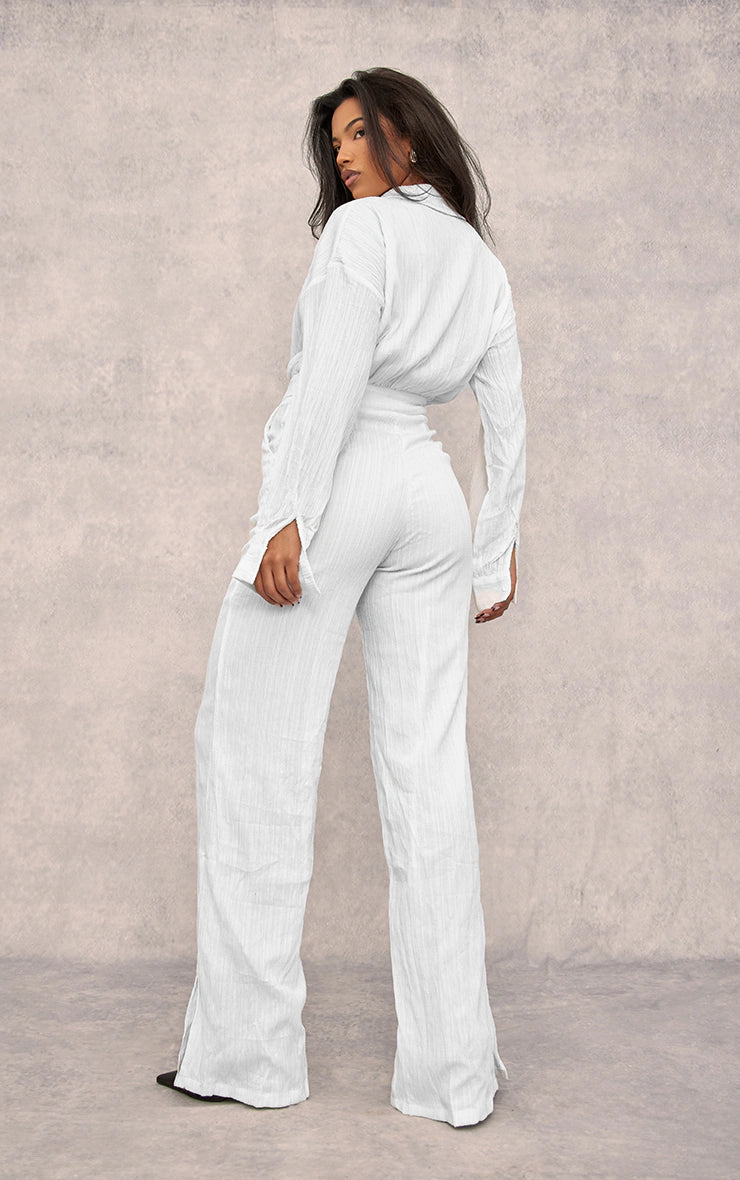 WHITE LINEN LOOK DRAPE JUMPSUIT