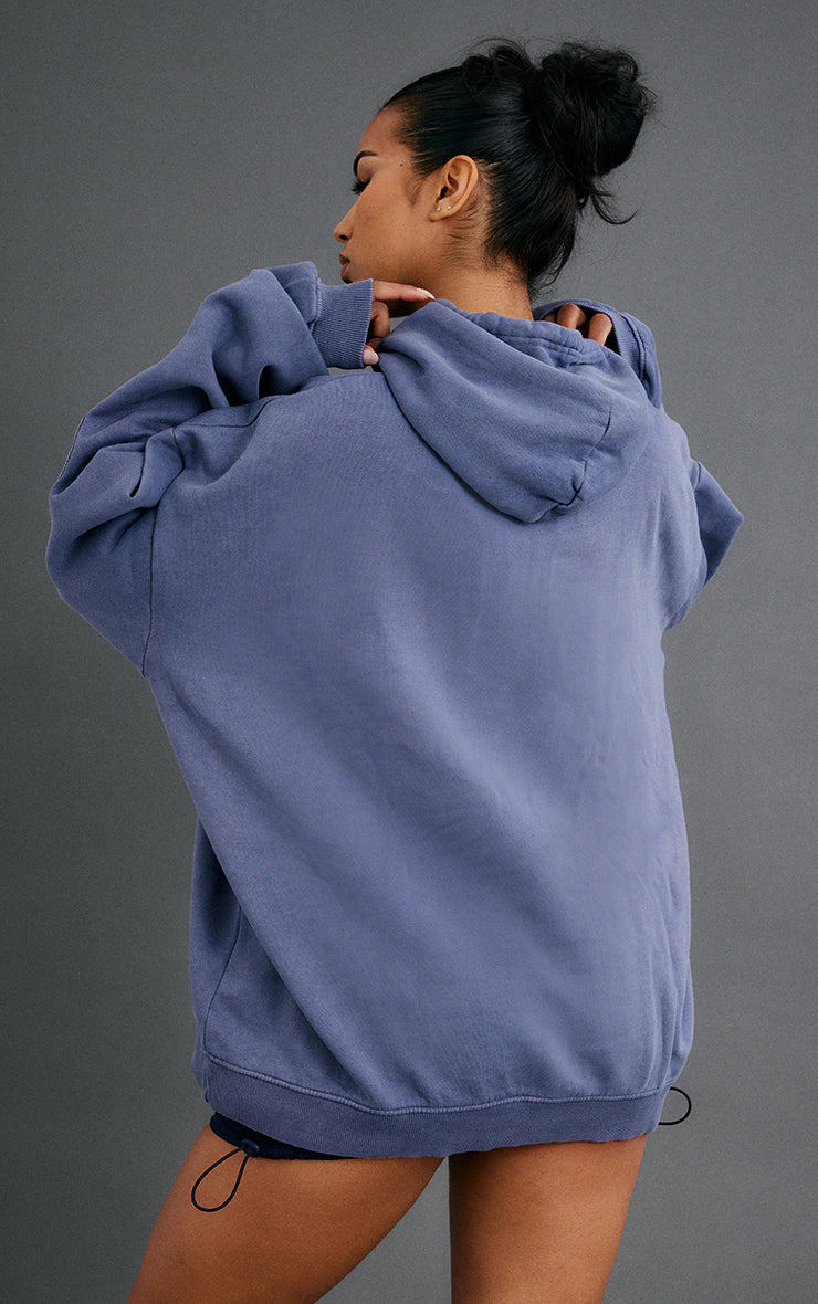 WASHED BLUE SEAM DETAIL RIB POCKET HOODIE