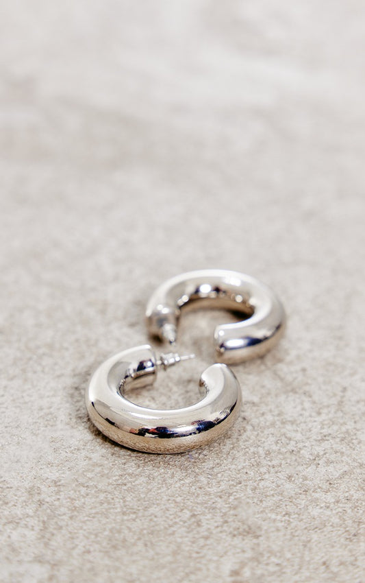 Silver Tubular Chubby Hoop Earrings