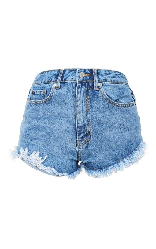 Light Blue Wash Frayed Hem Mom Shorts