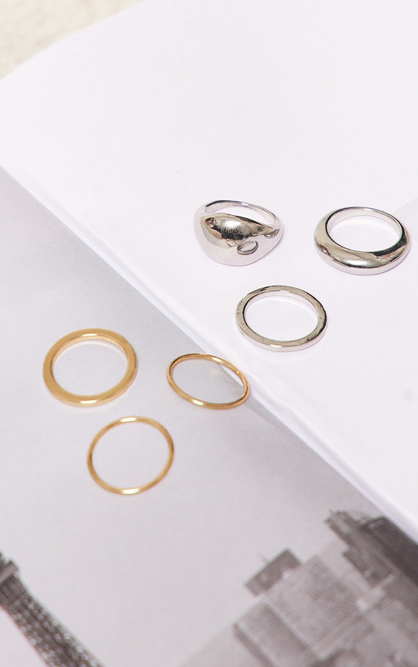 Silver Contrast Chunky Ring Multipack