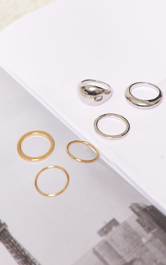 Silver Contrast Chunky Ring Multipack