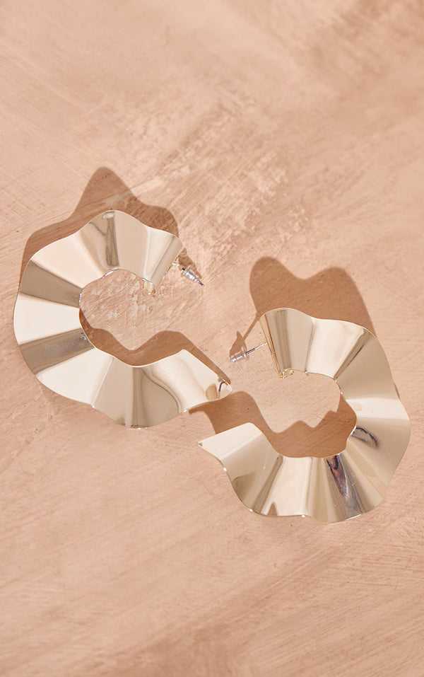 Silver Pleated Round Statement Earrings