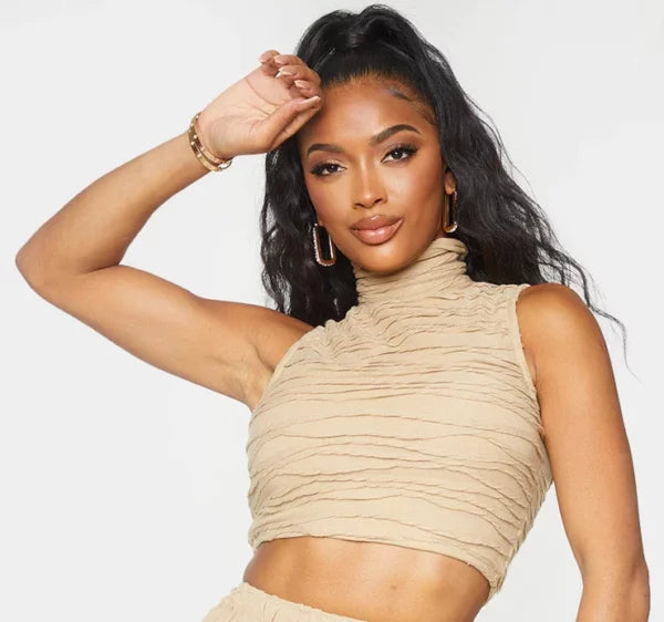 Shape Stone Textured Rib High Neck Crop Top