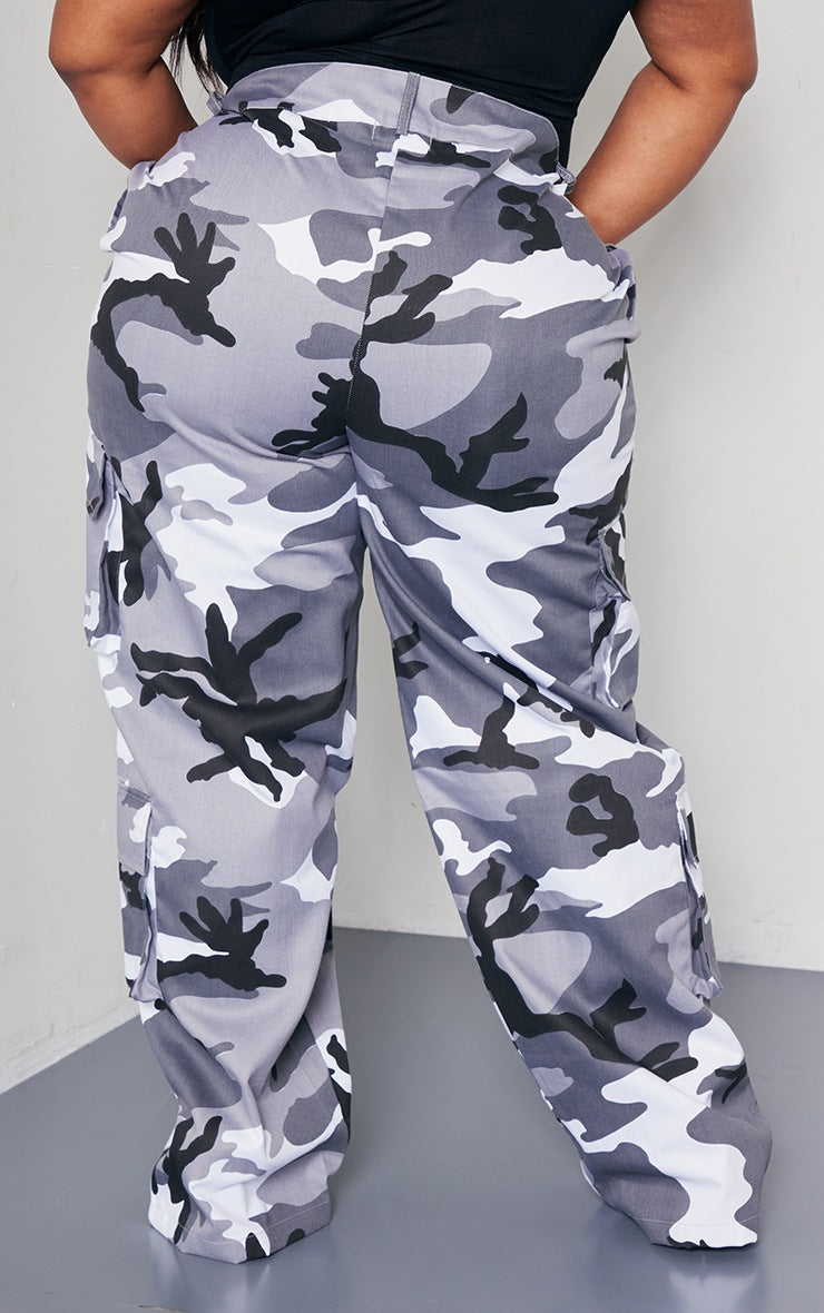 PLUS LIGHT GREY CAMO CARGO PANTS