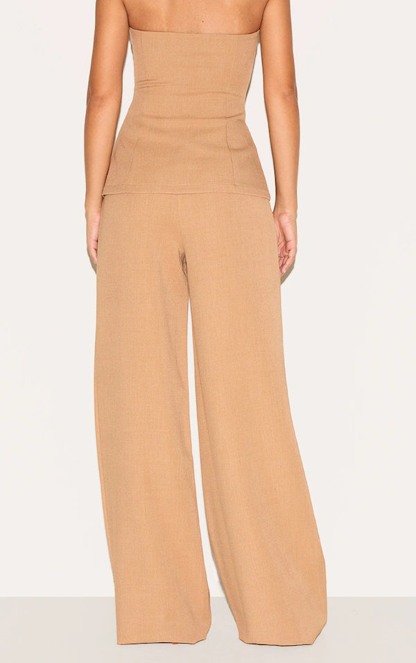 Tall Sand Mid Rise Tailored Wide Leg Trousers