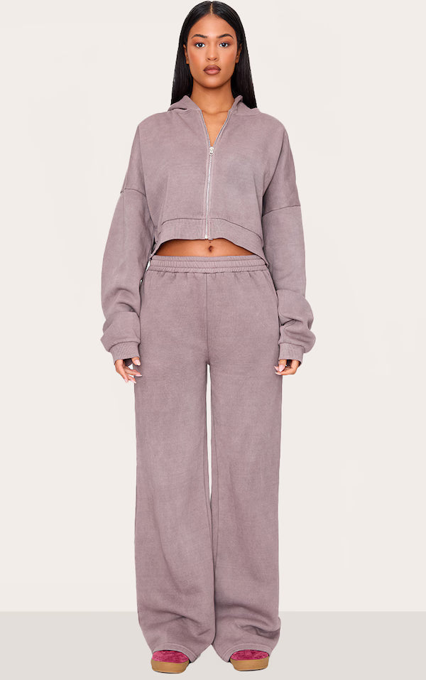 Tall Washed Brown Drawstring Wide Leg Joggers