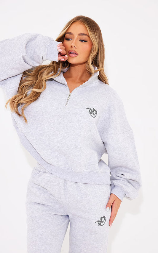 Plt Logo Cream Embroidered Half Zip Sweatshirt