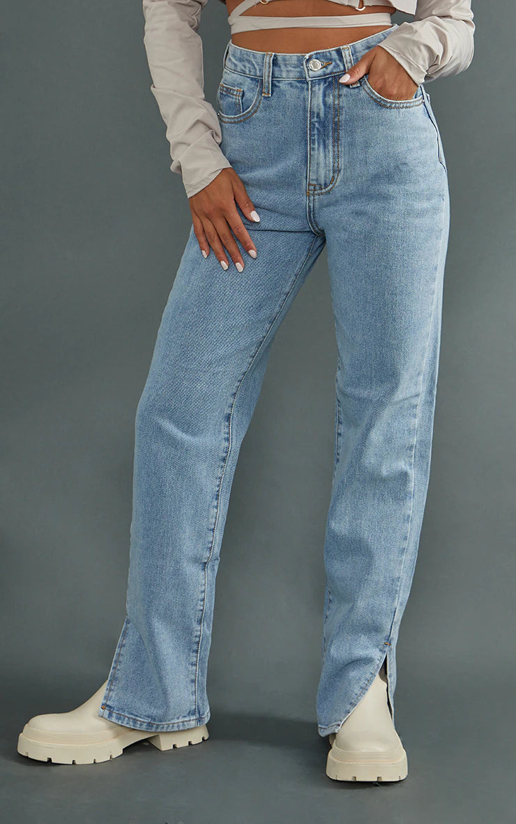 Petite Light Wash Split Hem Jeans