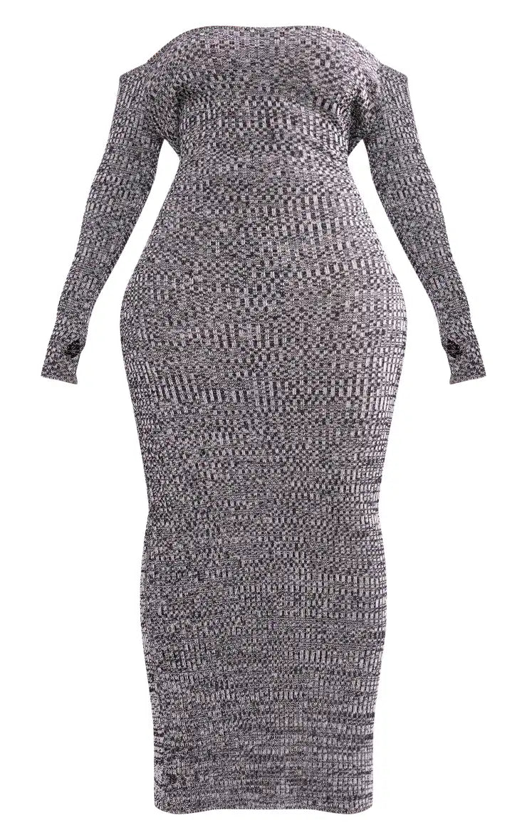 Shape Grey Space Knit Bardot Maxi Dress