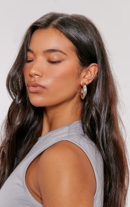 Silver Tubular Chubby Hoop Earrings