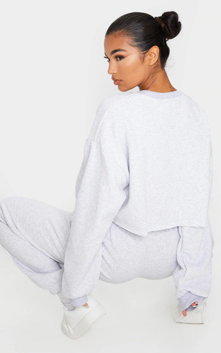 Ash Grey Oversized Cropped Crewneck Sweatshirt