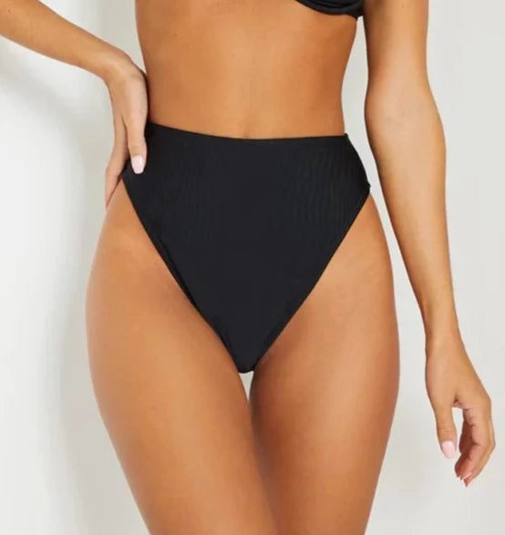 Black Mix Match Recycled High Leg Bikini Bottoms