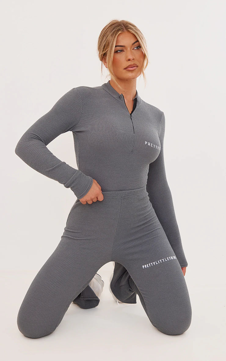 Charcoal Rib Half Zip Bodysuit