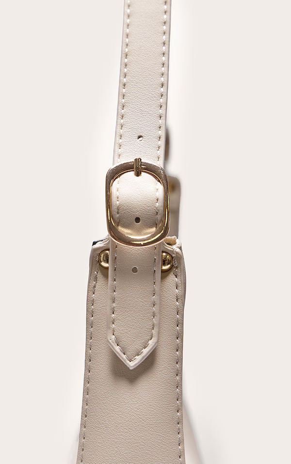 CREAM CURVED PU SHOULDER BAG