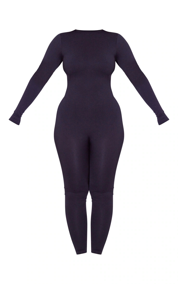 Shape Black Stretch Seamless Long Sleeve Jumpsuit