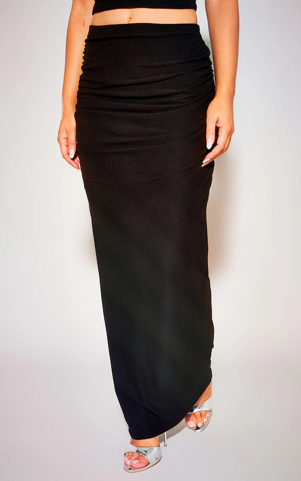 Black Soft Touch Ruched Back Maxi Skirt