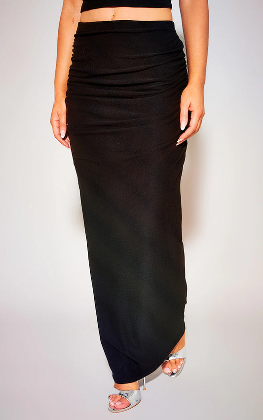 Black Soft Touch Ruched Back Maxi Skirt