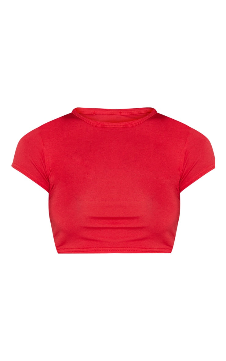 Basic Red Short Sleeve Crop T Shirt