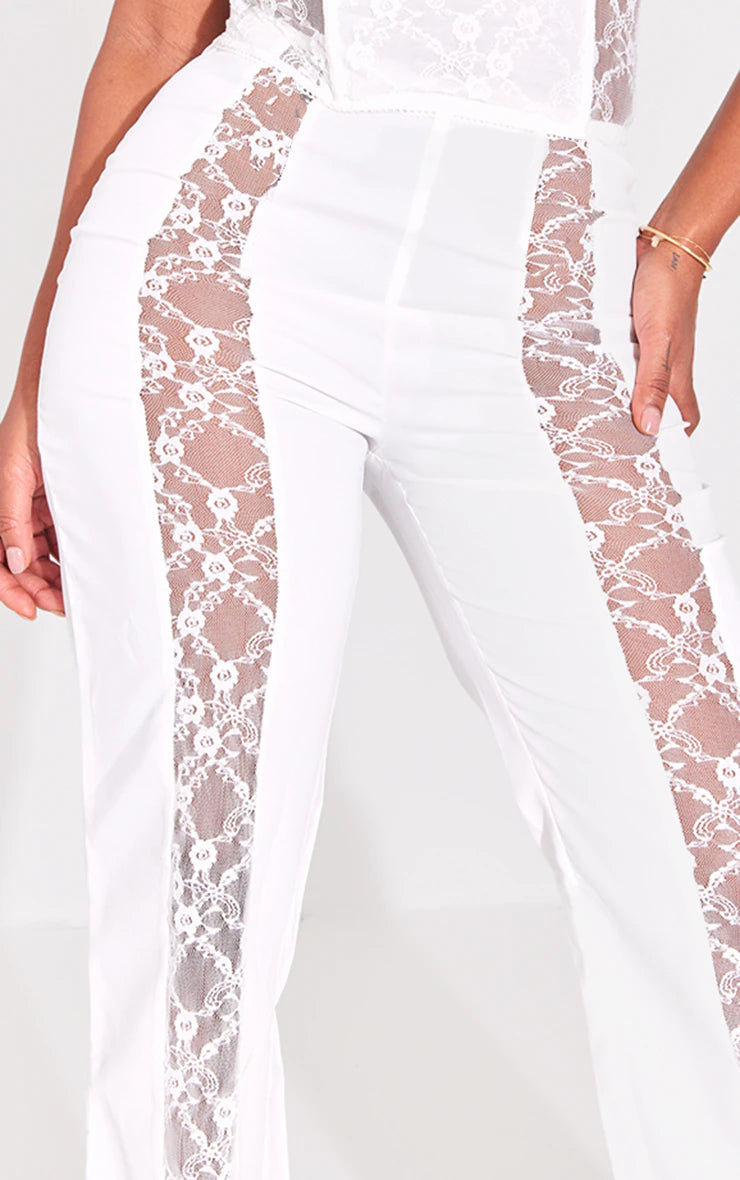 Shape White Lace Insert Woven Straight Leg Pants