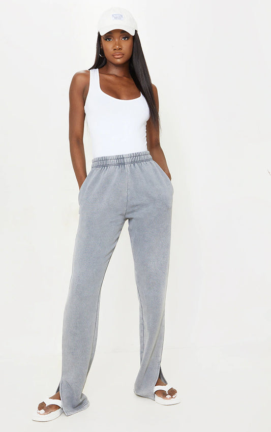 Tall Grey Washed Split Hem Joggers