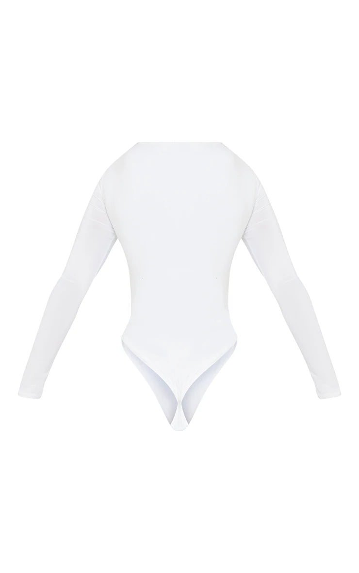 Cream Basic Slinky Long Sleeve Bodysuit