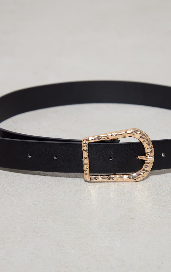 Black Hammered Rounded Buckle Belt