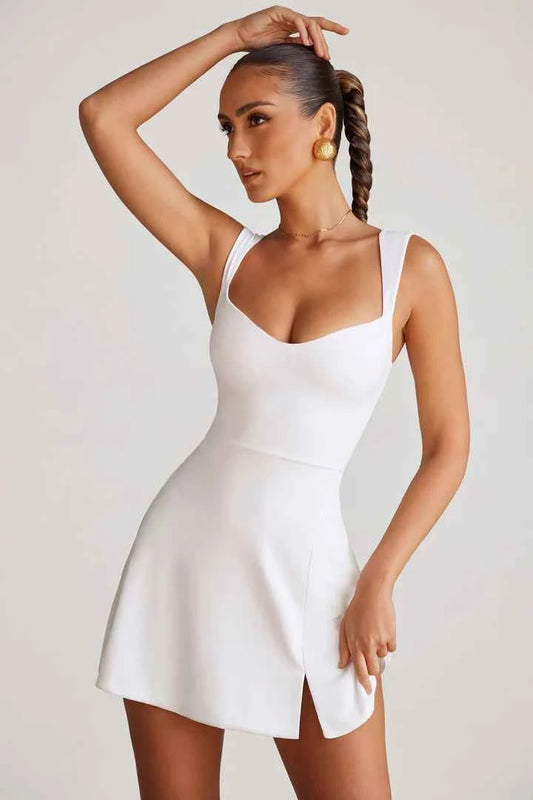 Ohpolly - Sweetheart Neckline Mini Dress in White