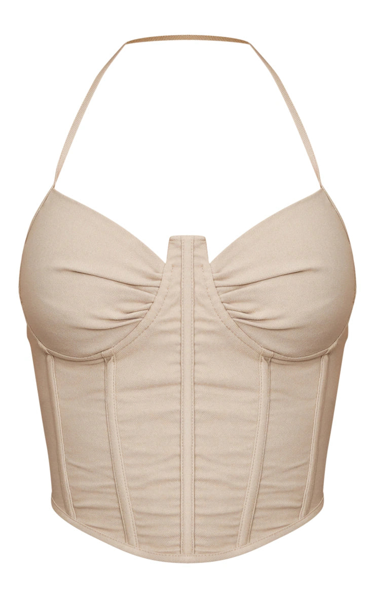 Stone Tailored Look Stretch Woven Halter Corset