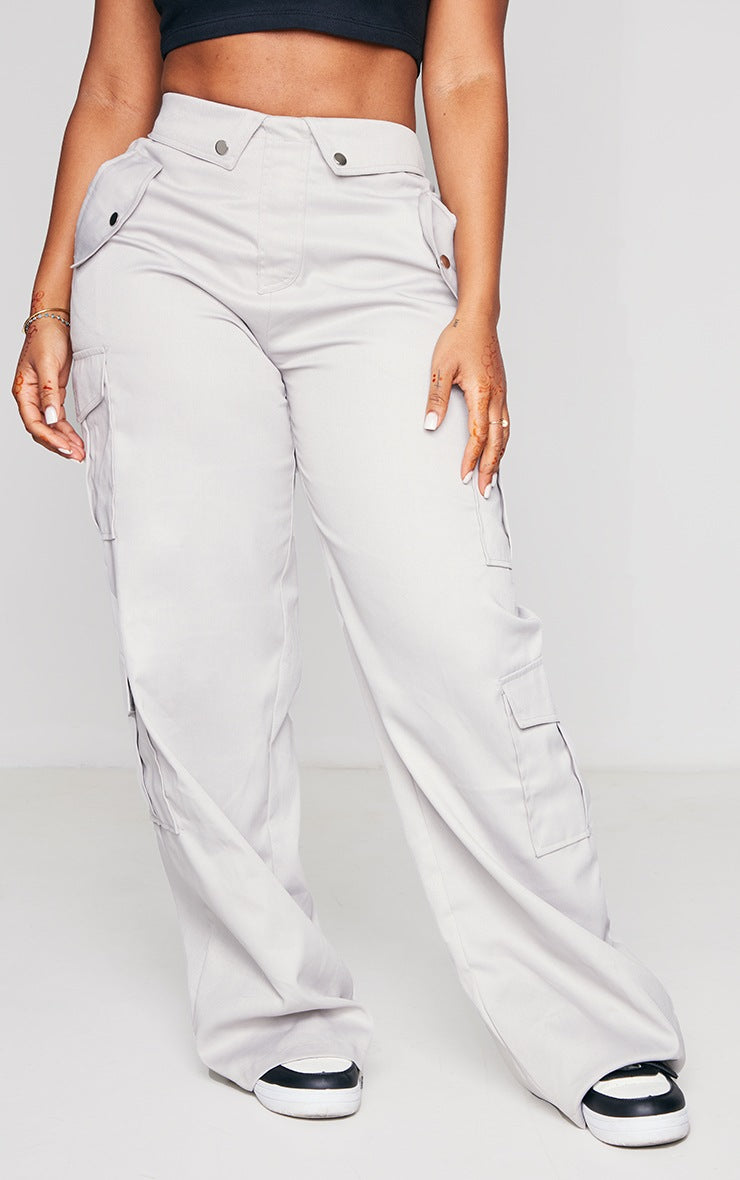 Shape Light Grey Cargo Fold Waistband Pocket Detail Pants