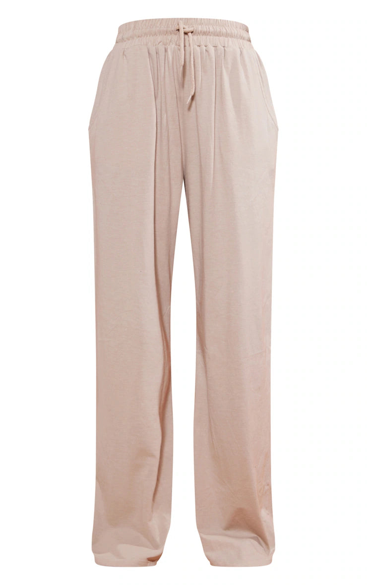 Stone Cotton Wide Leg Joggers