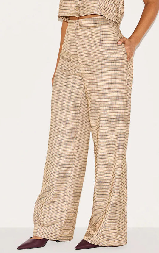 Petite Brown Checked Wide Leg Pants